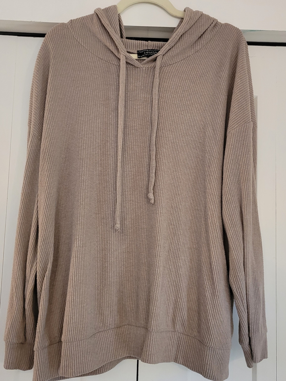 Women's Rib-Knit Hooded Pullover in Taupe